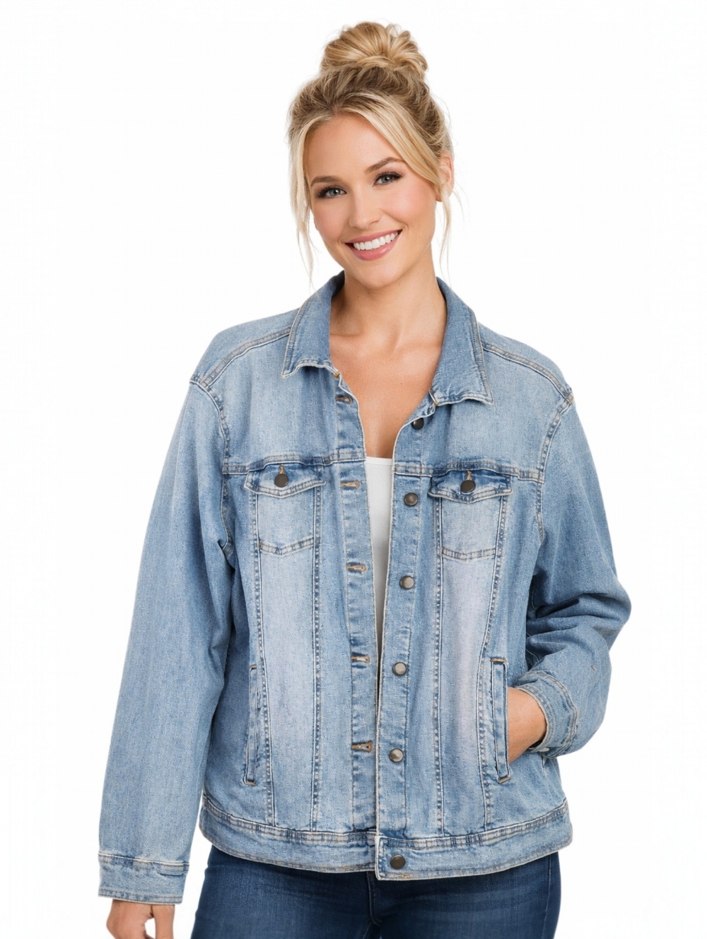Serra Light Wash Denim Jacket | Stretch | Classic Everyday Layer XL